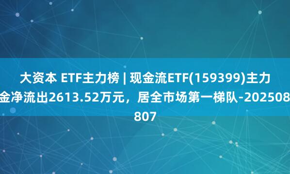 大资本 ETF主力榜 | 现金流ETF(159399)主力资金净流出2613.52万元，居全市场第一梯队-20250807